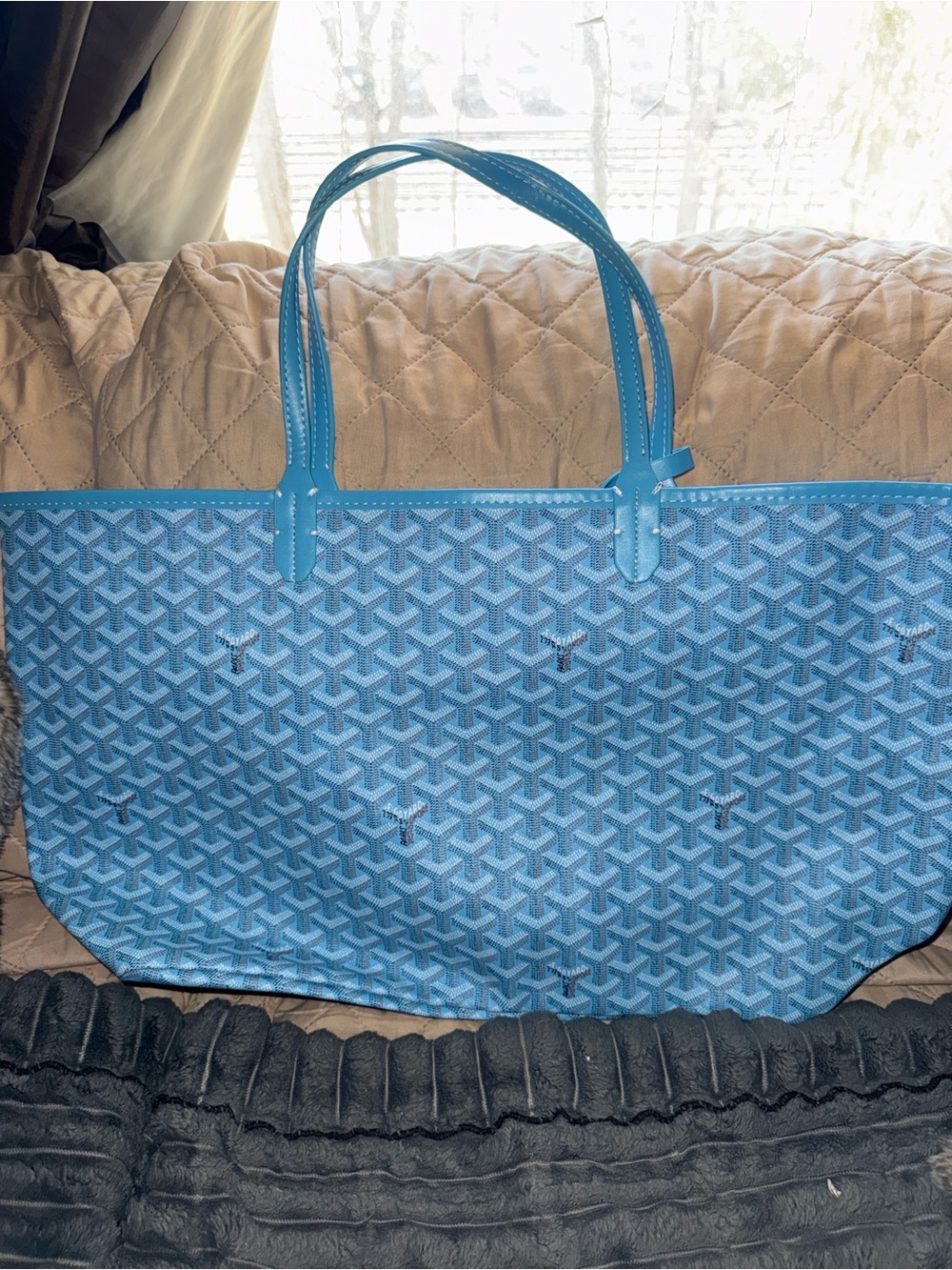 New Baby Blue Patterned Tote Monogram purse